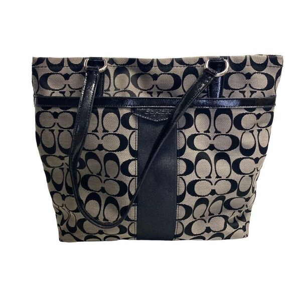 COACH F28504 F1405 Black & Tan Tote Signature Monogramed Canvas & Leather‎  Bag - Picture 1 of 12